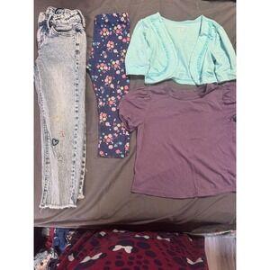 Girls 4pc Bundle Tucker Tate Purple Tee Childrens Place Bolero Floral Jeans 5/6